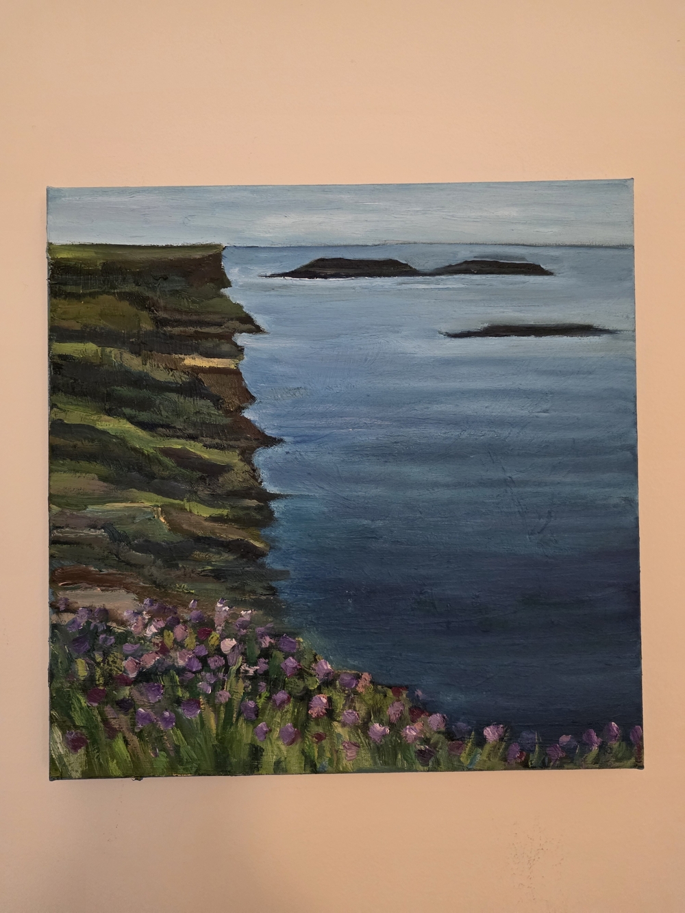 Coastal Cliffside Landscape Wall Art - Blue & Green Size 12x12